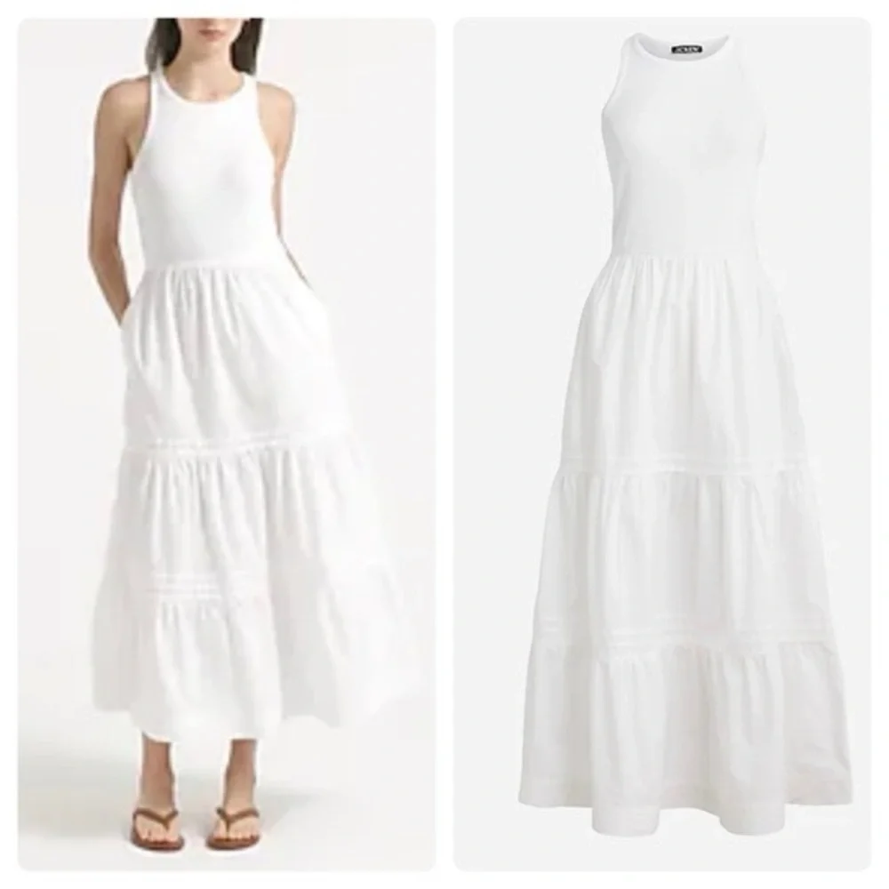 J. Crew Maxi dress Vintage midi High Neck Tank Poplin ribbed pockets ruffle